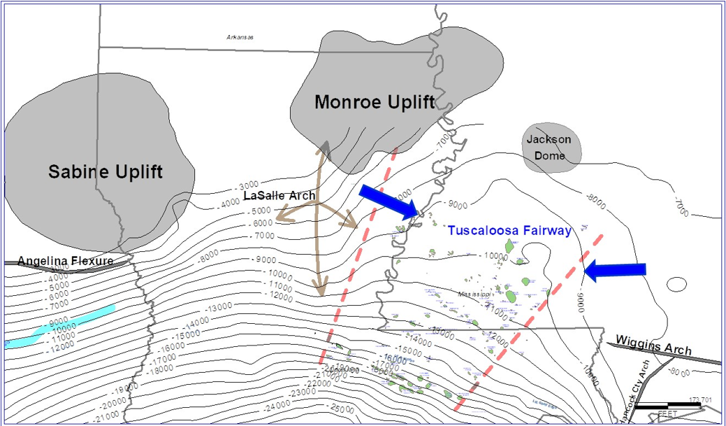 Regional structure map of the TMS Gulf Coast basin